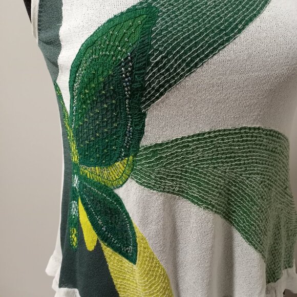 JESIRE SLEEVLESS TANK TOP WITH GREEN AND YELLOW FLORAL APPLIQUE SEQUINS WOMEN S - Picture 2 of 8